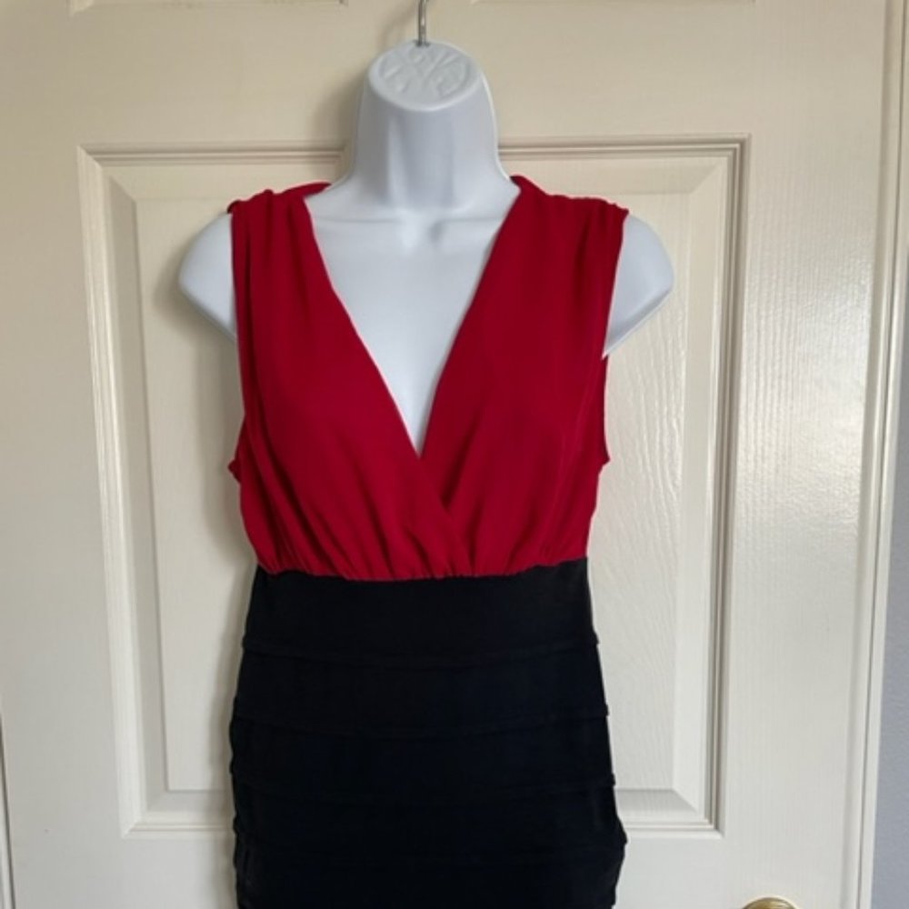 Red V Neck Lace Dress